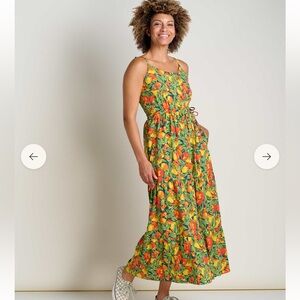 Toad & Co Sunkissed Tiered Dress Women's Size Large Midnight Fruit Print